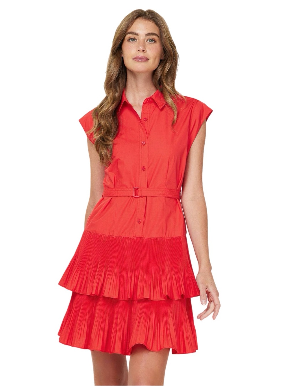 Current Air Button Down Tiered Mini Dress W/self Belt Medium New With Tags